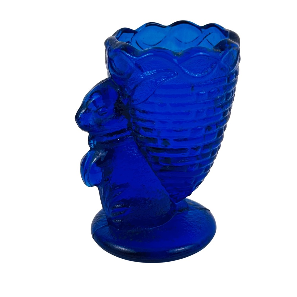 Vintage Cobalt Blue Glass Rabbit Egg Cup Bunny Basket Vase Easter Decor 3.75"
